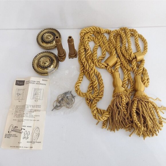 Vtg New Sears Drapery Holdbacks Tiebacks Gold Tassel Medallions Hollywood READ - Picture 1 of 9